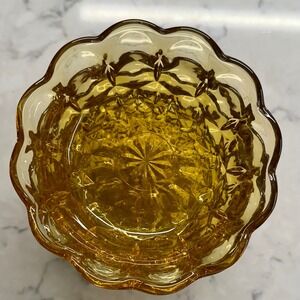 6 Vintage 70s Anchor Hocking Fairfield Amber Scalloped Edge Glass Dessert Bowls